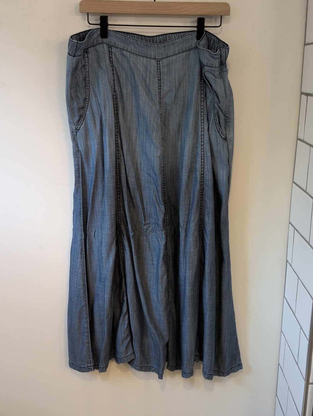 Soft Surroundings Women's Chambray Lyocell Midi Elastic Waist Skirt XL
